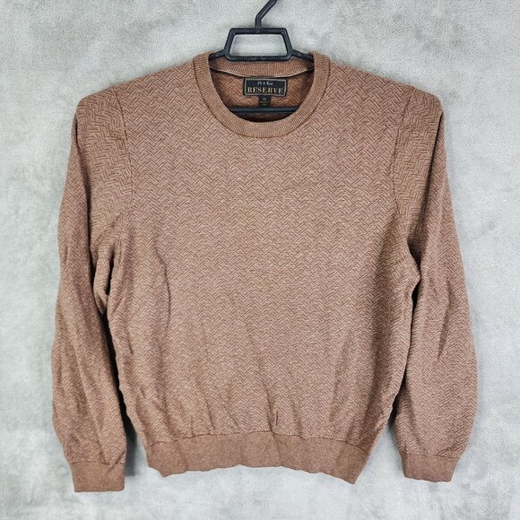 Mens Brown JoS. A. Bank Reserve Pullover Sweater Herringbone Cotton Silk Size XL - Picture 2 of 7